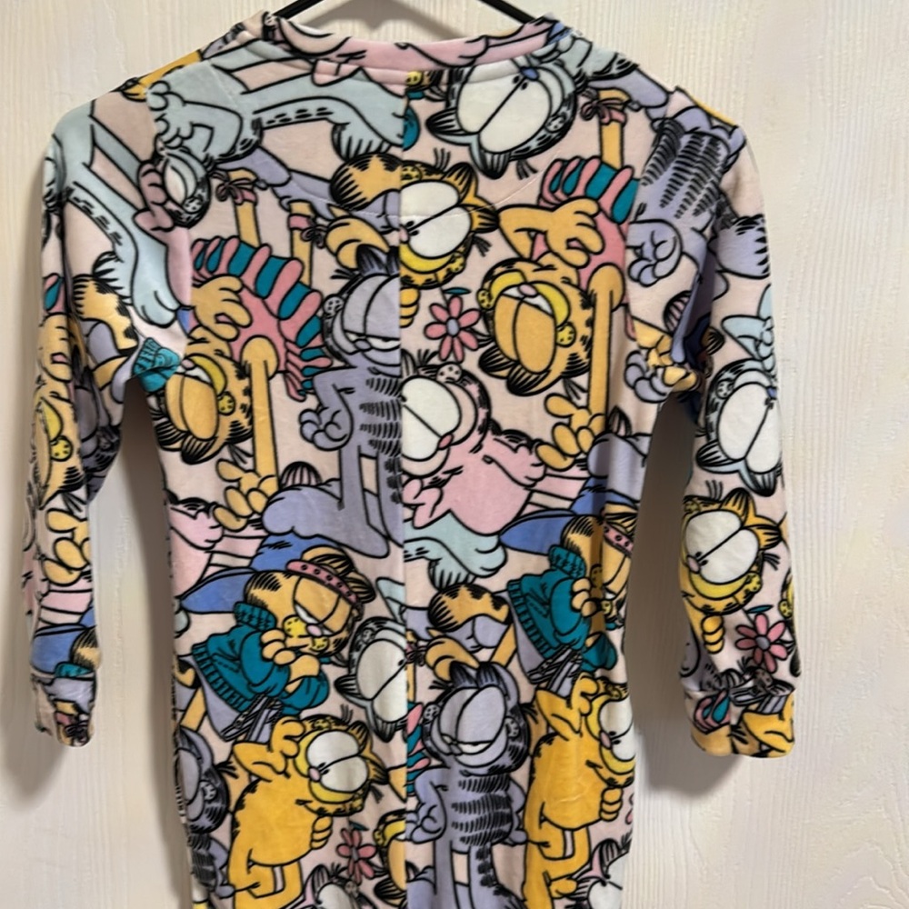 Delta Garfield Girls 7-8 Full Zip Soft Velour Feel Footless Pajamas Pockets Cute - Picture 11 of 12
